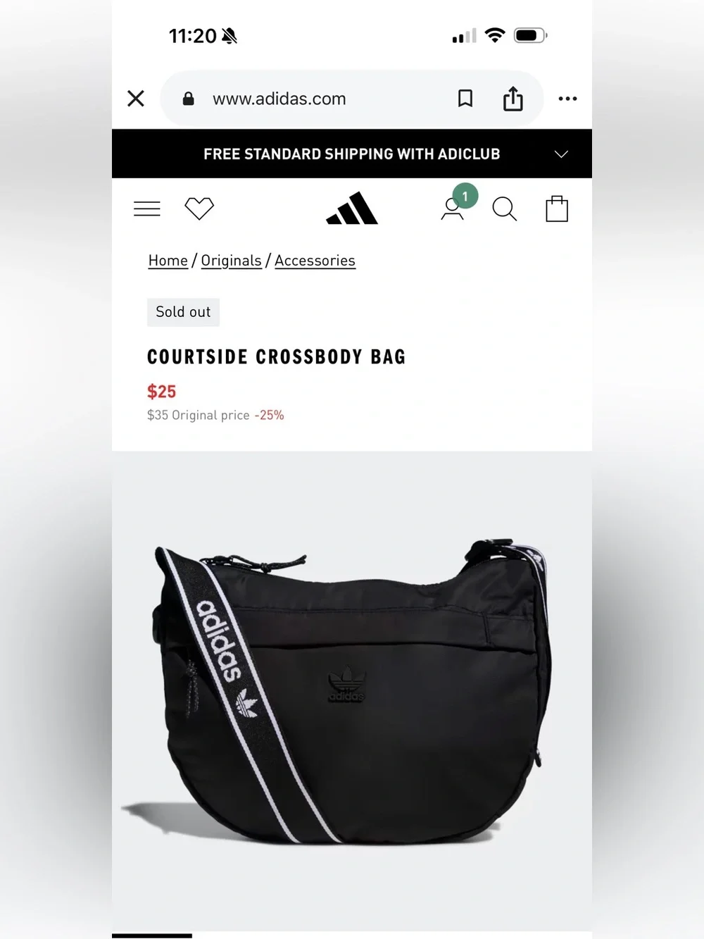 adidas Black Courtside Crossbody Messenger Bag